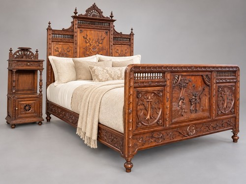 Antique french oak bed - oak, &